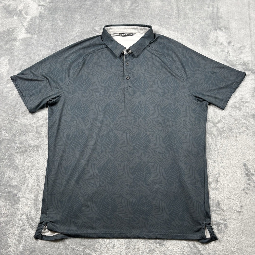 UNRL Golf Polo Men's Athletic Fit XL Dark Grey Leaf Pattern